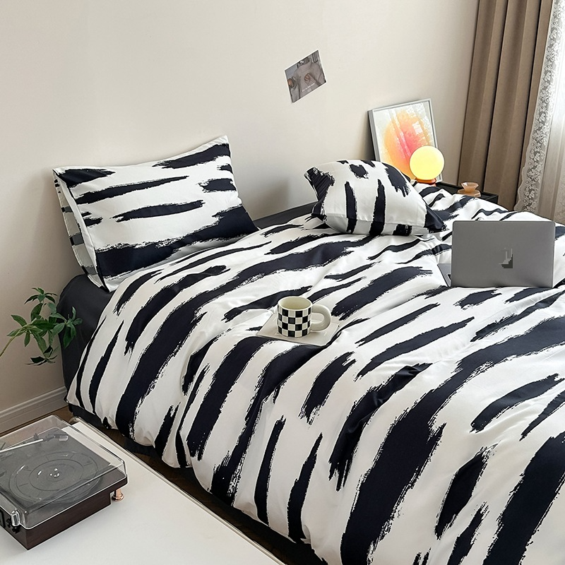 Bedding Sets Aesthetic Checkered Duvet Cover Set - 4 Piece Soft Cotton Bedding In Black & White_voghion.com