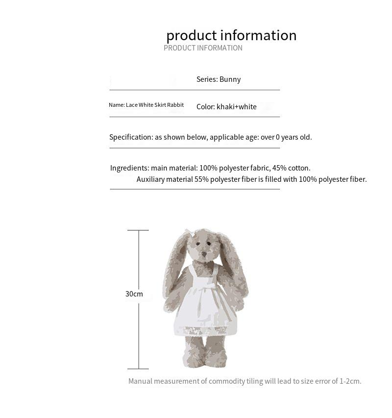 Stil Weiß Gaze Rock Kleid Kaninchen Plüsch Spielzeug Mädchen Schlafen Komfort Puppe Geburtstag Geschenk Souvenir Puppe_voghion.com