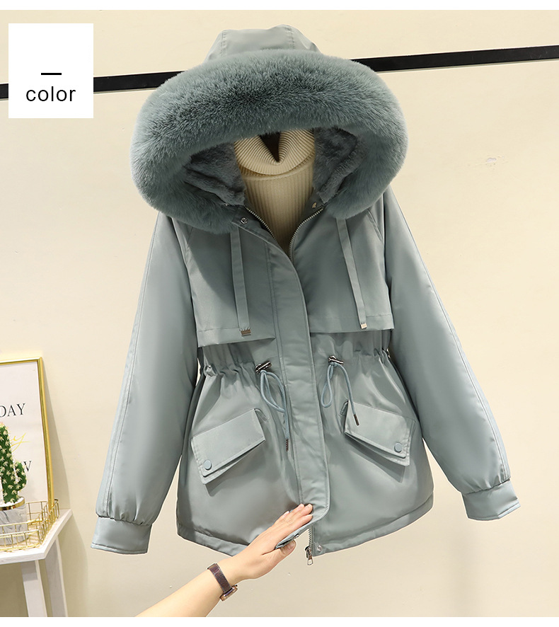 Kurzer Puffermantel für Damen im Winter mit Kapuze mit Kunstpelzbesatz und Fleecefutter, Übergröße, Übergrößenjacke für kaltes Wetter (in 7 Farben erhältlich)_voghion.com
