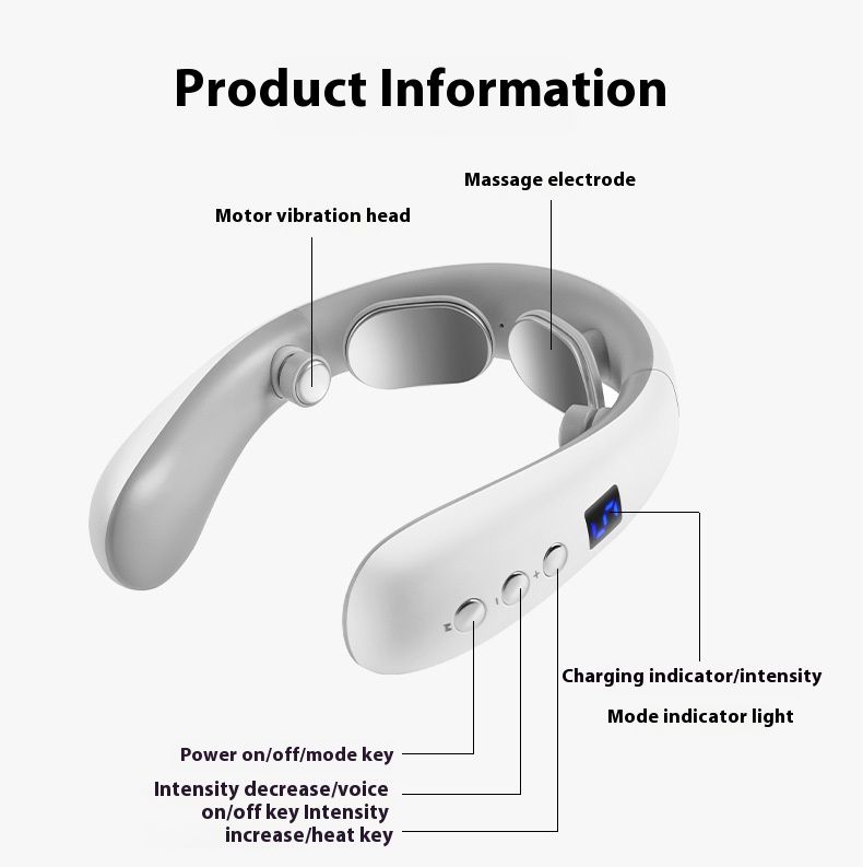 Neck Massager With Bluetooth & Heat Therapy - 4 EMS Nodes, 5 Massage Modes, USB Rechargeable, Adjustable Intensity_voghion.com