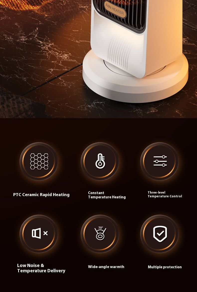 Aquecedor de ambiente cerâmico PTC de 1800 W com oscilação de 90°, proteção contra superaquecimento e tombamento, 2 configurações de velocidade para escritório doméstico (até 20㎡)_voghion.com