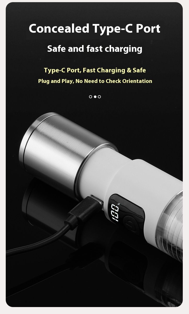 Dual White Laser & Side LED, Adjustable Zoom, Extendable Aluminum Body For Camping, Hiking & Emergency (1200mAh, 10W, 360° Rotation, Keychain Hook)_voghion.com