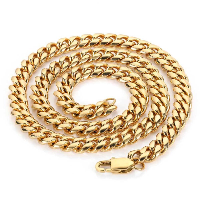 Collana da uomo in oro con catena cubana con fibbia a forma di D in acciaio inossidabile e titanio Hip Hop_voghion.com