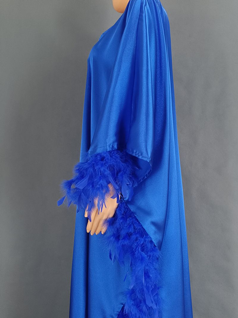 Abito musulmano abbigliamento donna abito decorato con piume abito gonna ampia in seta 8921_voghion.com