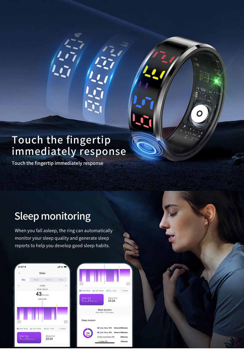 Multifunctional Smart Ring Color Screen Display Blood Oxygen Heart Rate Temperature Exercise Sleep Care Female Physiological Cycle_voghion.com