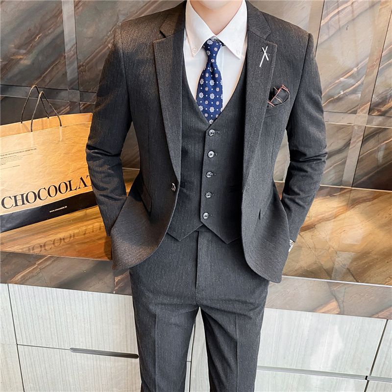CT Men's Business Three-Piece Set Youth Fashion Single Button Groom Best Man Suit_voghion.com