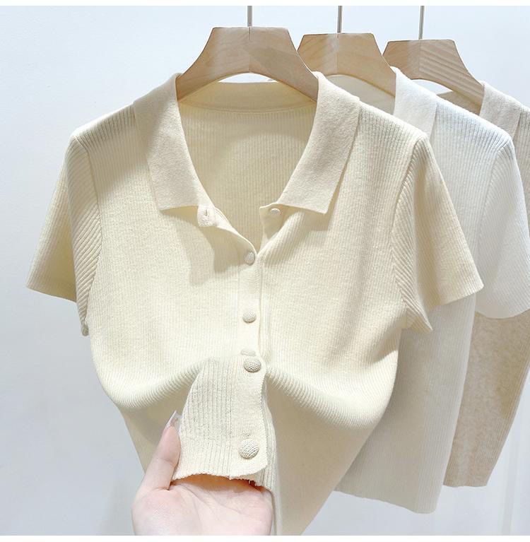 Women's Clothing Thin Sweater Slimming Short Sleeves Solid Color Versatile Short Cardigan Top_voghion.com