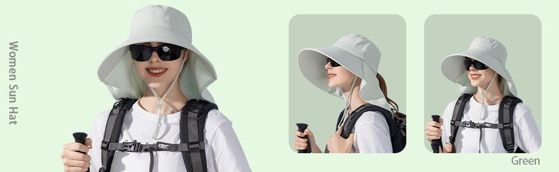 Ruqizhi zonnehoeden voor vrouwen met nekflap, paardenstaartgat, oprolbare zonnehoeden met UV-bescherming, vissershoeden met brede rand, UPF 50+_voghion.com