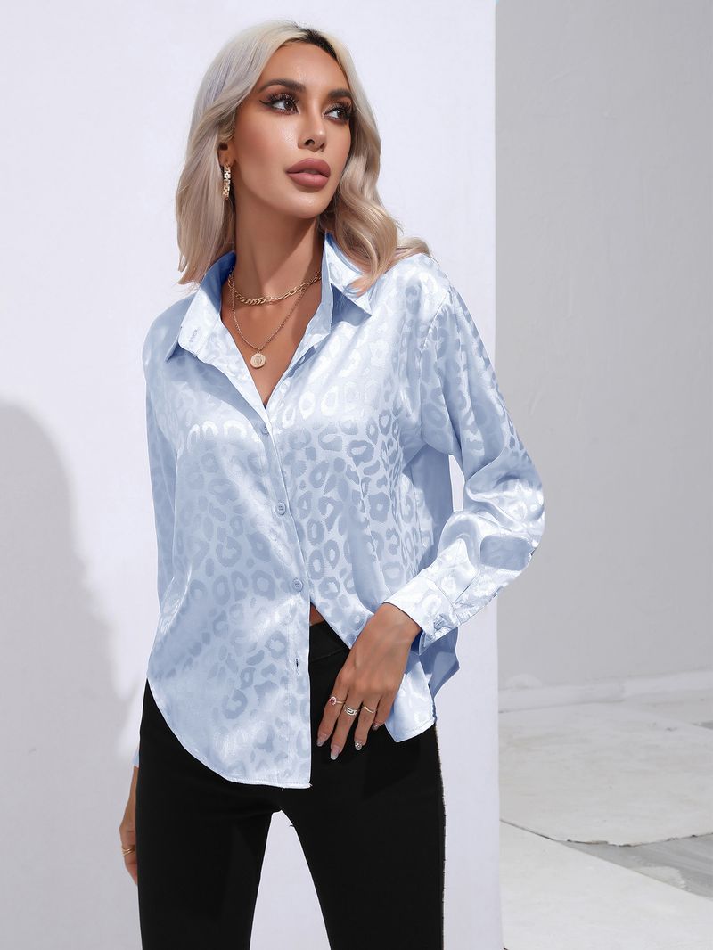 Camicia Ding a colori con stampa leopardata da donna. Camicia da donna a maniche lunghe in raso di seta imitazione_voghion.com