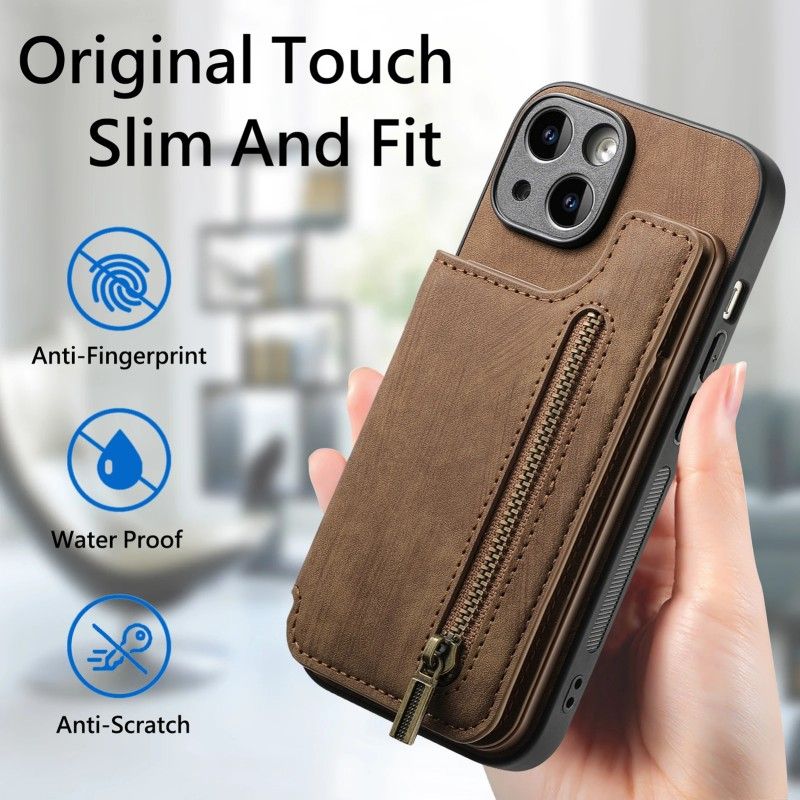 Magnetischer Kartenhalter Solt Zipper Wallet Ledertasche für iPhone 16 15 14 Pro 13 12Mini 11 Pro Max Plus 7 8 X XS Stoßfeste Abdeckung_voghion.com