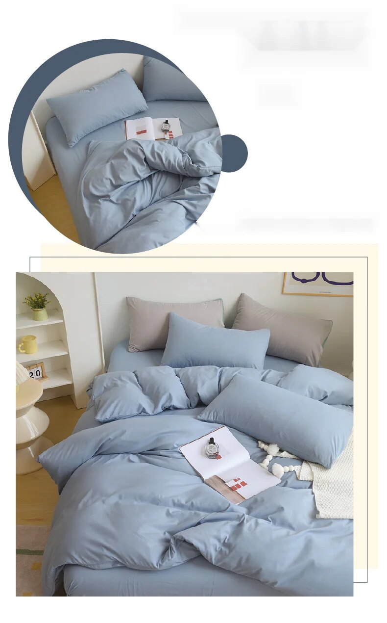 Vierteiliges Set in Unifarbe, Bettlakenbezug mit Frühlingsfrost, dicke Bettwäsche, einfacher, kleiner und frischer Bettbezug_voghion.com