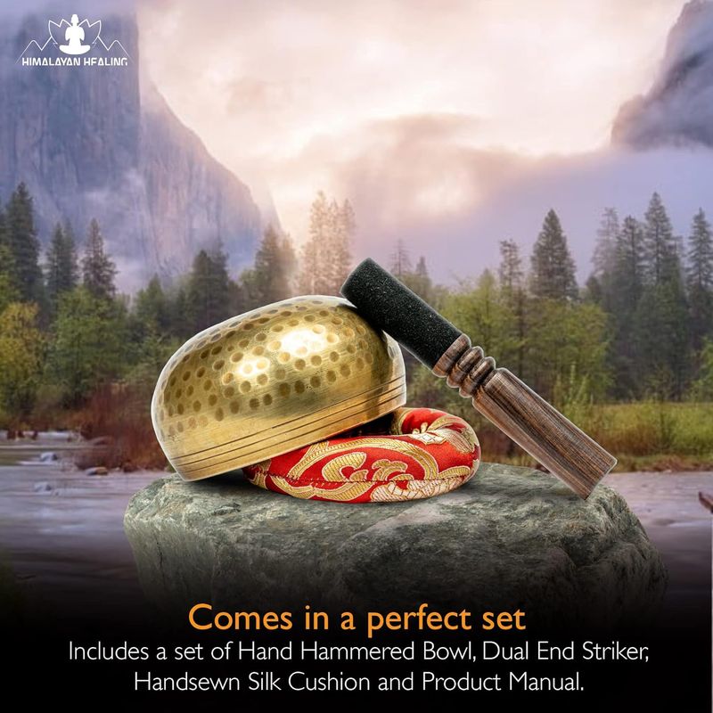 Set di campane tibetane ~ Campana sonora per meditazione martellata a mano in Nepal per yoga, meditazione, consapevolezza, guarigione e bilanciamento dei chakra ~ (3 pollici)_voghion.com
