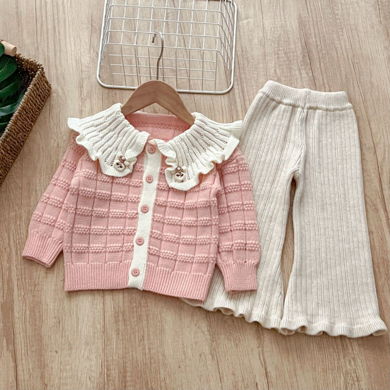 Veste tricotée deux pièces pour fille, cardigan à grand revers en forme de lapin avec pull mignon, nouvelle collection automne/hiver 2023_voghion.com