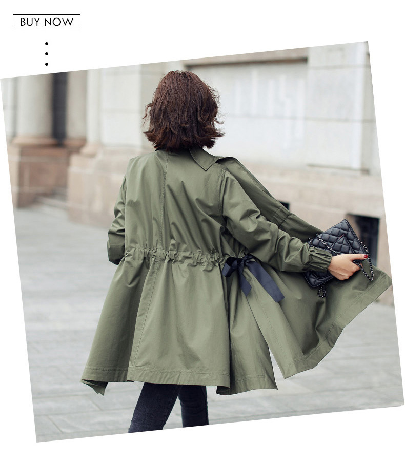 Γυναικεία καμπαρντίνα στρατιά πράσινη μεγάλου μεγέθους casual μακριά μανίκια_voghion.com