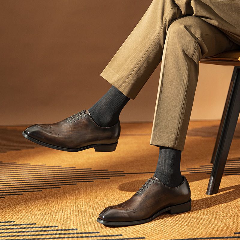 【 Shipping Within 48 Hours 】 Leather Genuine Leather, Small Square Toe Oxford Shoes, Business Formal Wear, Handmade_voghion.com