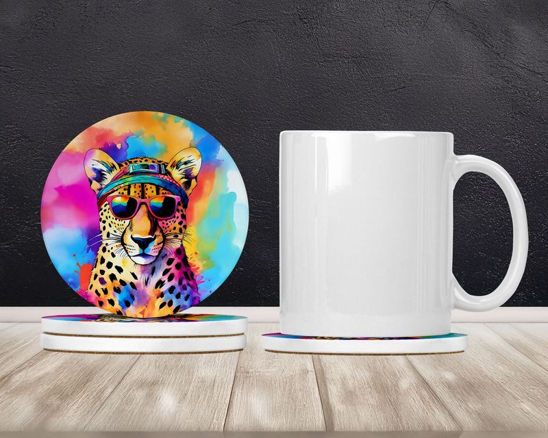 Hippie Animal Cheetah Large Sandstone Coasters Pack Of 4 Absorbent Round Coasters Decor Gifts For Men Or Women, 4 In, Multicolor_voghion.com