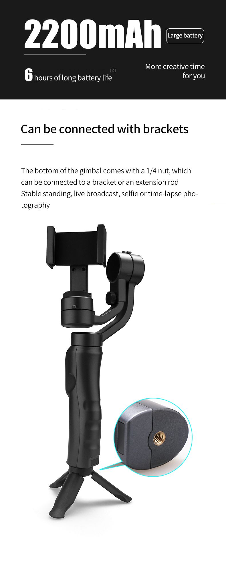 Music Festival Hot fashion best quality Smartphone handheld cheap gimbal with selfie stick_voghion.com