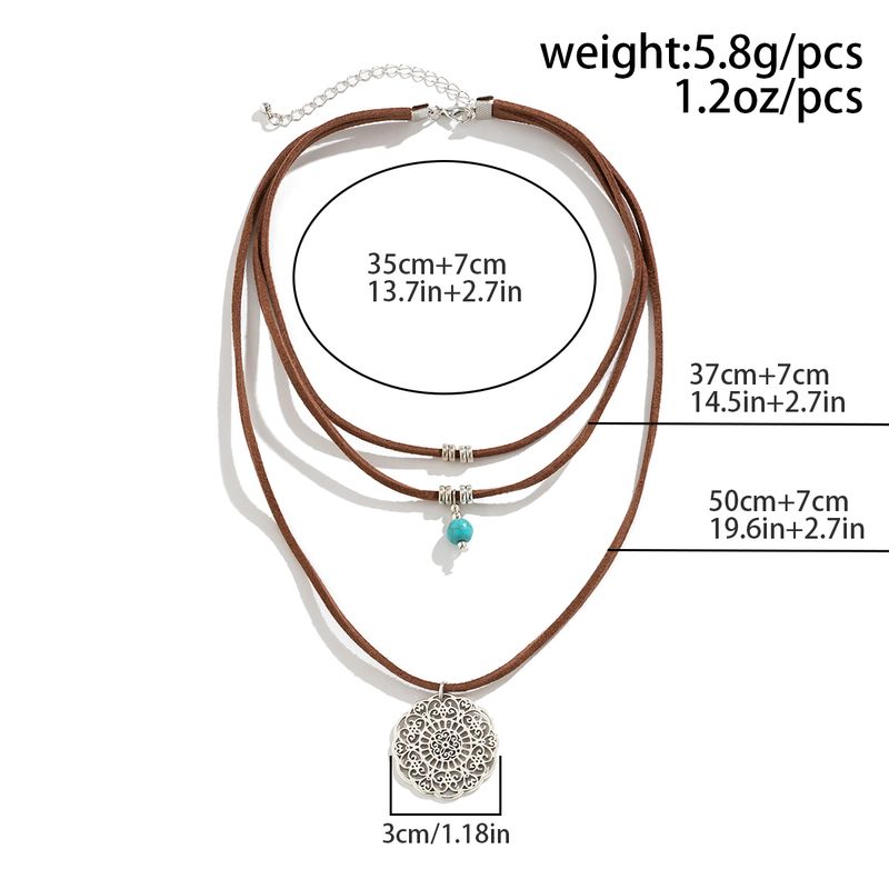 PuRui Bohemia Multilayer Brown Rope Necklace With Geometric Pendant Natural Stone Beads Choker for Women Jewelry Girls_voghion.com