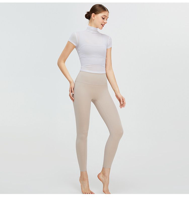 Maglietta da yoga vintage con collo alto, da donna, ad asciugatura rapida, sportiva, in rete, con protezione solare, per yoga_voghion.com
