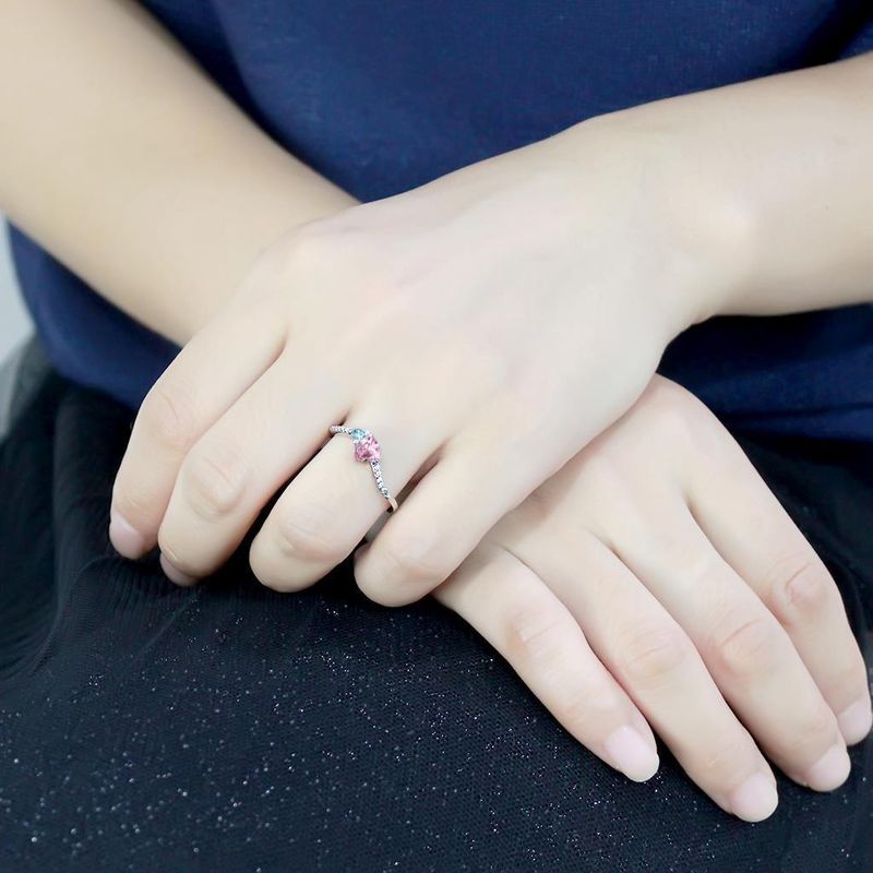 DA384Q - High polished (no plating) Stainless Steel Ring with AAA Grade CZ in Multi Color_voghion.com