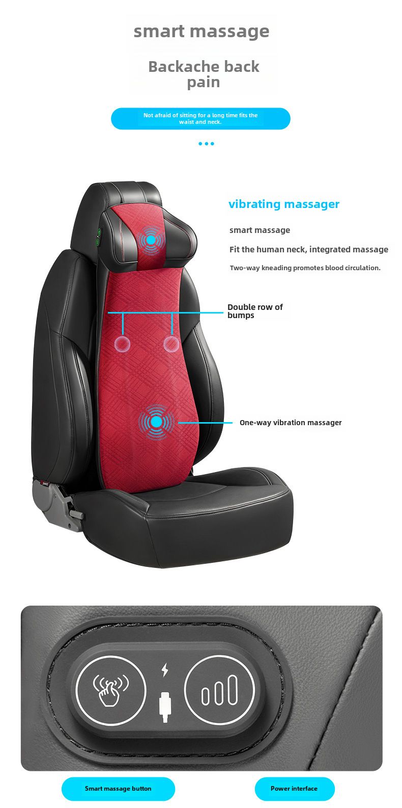 Cuscino poggiatesta per auto due in uno, cuscino per la schiena, cuscino per il collo, cuscino per il sedile in memory foam, cuscino per massaggio elettrico per auto_voghion.com