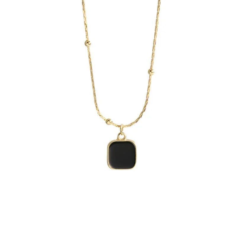 Hot Sales Stainless Steel Necklaces Black Exquisite Minimalist Square Pendant Choker Chains Fashion Necklace For Women Jewelry_voghion.com