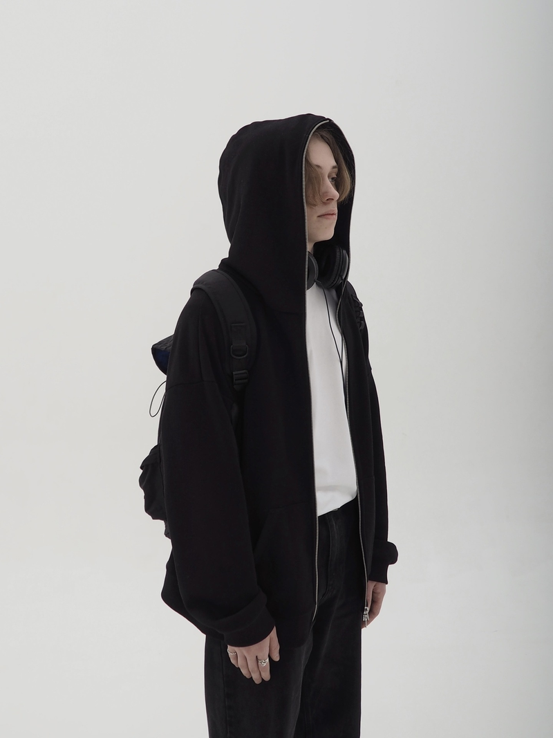 Einfarbiger Kapuzenpullover für Herren, trendige Marke, lockerer Rundhals-Langarm-Herbst-Trend-Cardigan mit durchgehendem Reißverschluss_voghion.com