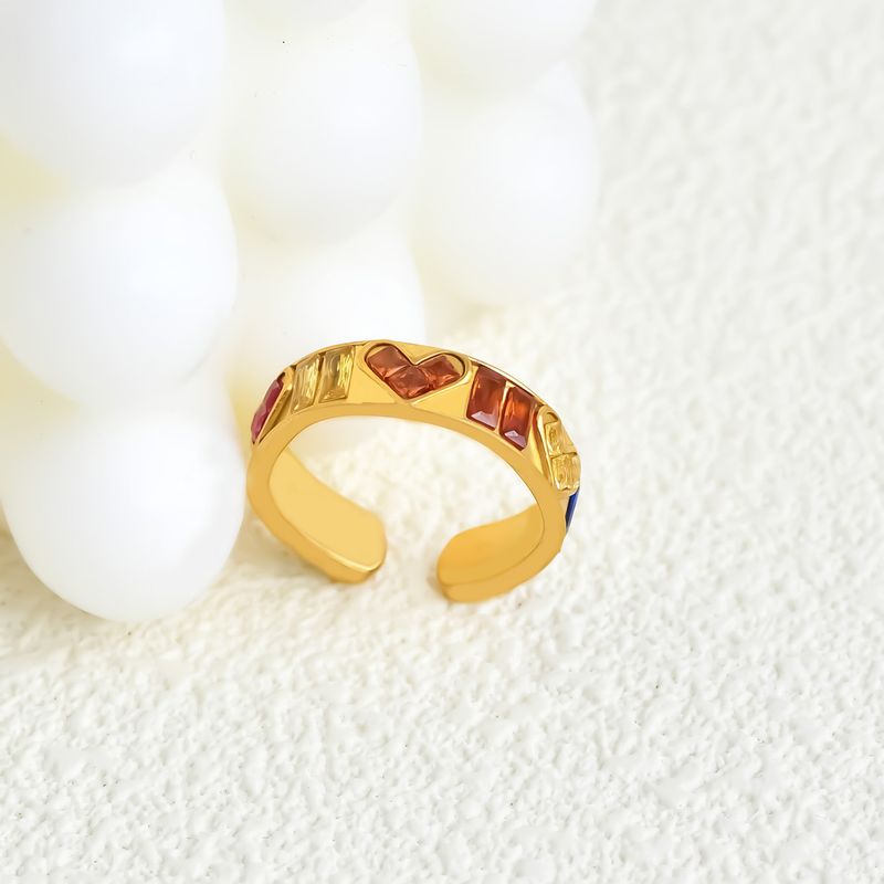 Modischer offener Ring mit Zirkonia, vergoldet, bunt, Emaille, kreatives Design, alltagstauglich, vielseitig, leichter Luxusschmuck_voghion.com