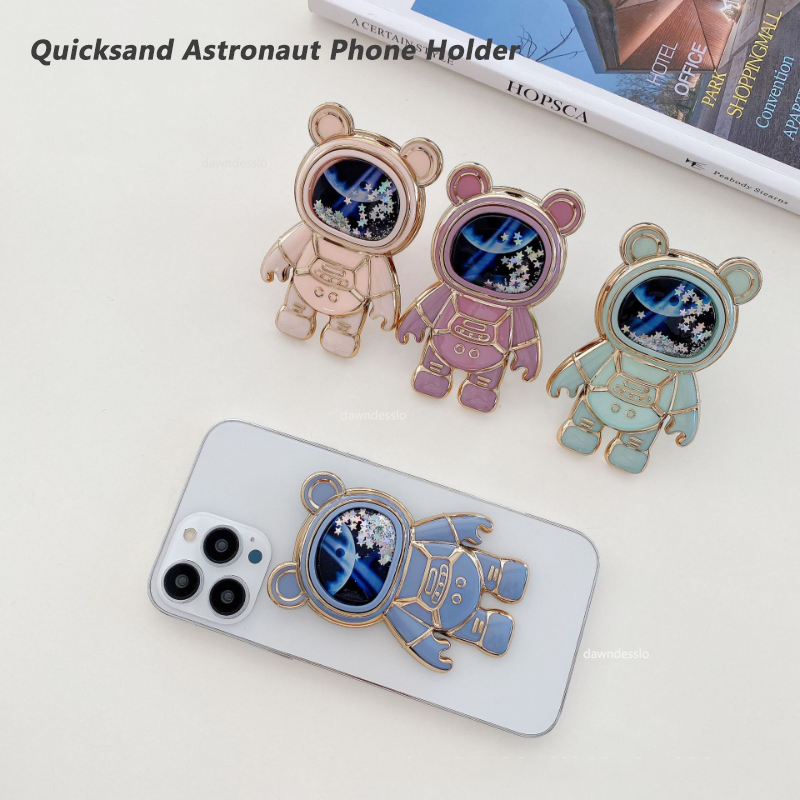 Faltbare Desktop-Halterung Kawaii Cartoon-Ständer Niedlicher flüssiger Treibsand-Astronauten-Ständerhalter Telefonhalter Schreibtischzubehör_voghion.com