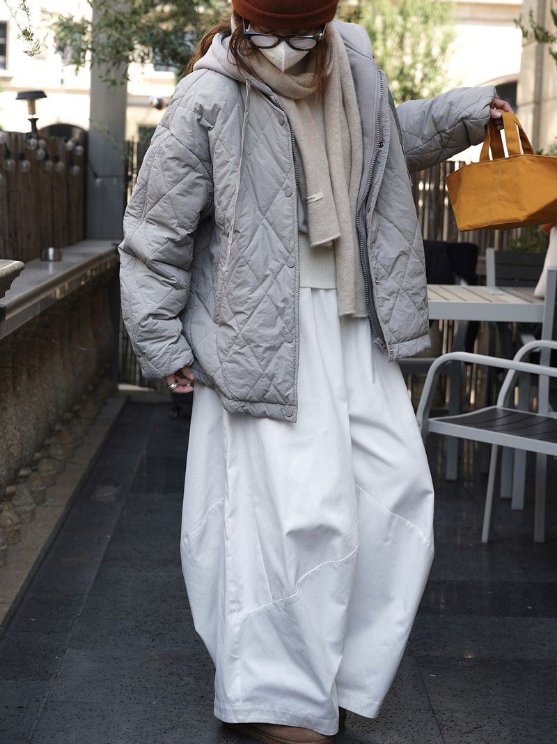 Giacca corta monopetto con cappuccio e motivo a rombi, stile Louvre, per ragazza, invernale, nuova, giapponese, morbida e ampia_voghion.com