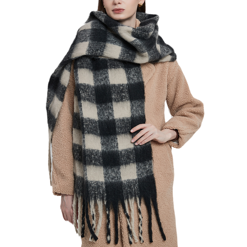 Avancerad känsla för enkel fritid män och kvinnor tofs pläd förtjockad varm höst och vinter 2023 modeller imitation mohair jacquard hals halsduk scarf_voghion.com
