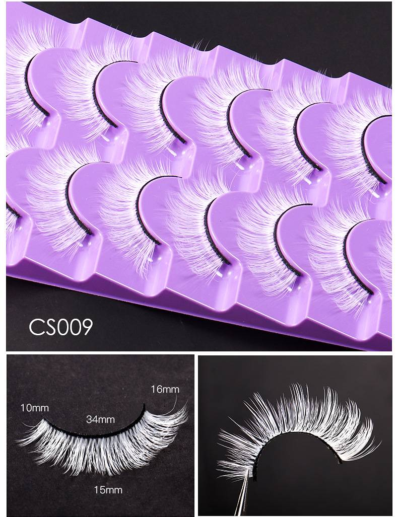 Baltos dirbtinės cheminio pluošto blakstienos, festivalio scenos makiažo blakstienos, 7 poros, sandėlyje_voghion.com