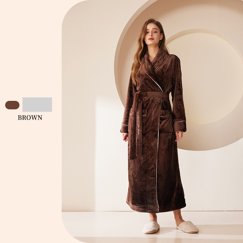 End Of The Year Ins Flannel Robe Men's Simple Large Size Coral Fleece Couple Bathrobe Women Autumn And Winter Long Thick_voghion.com