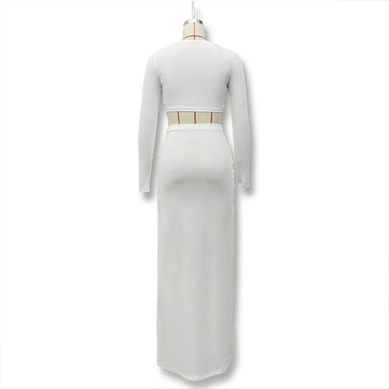 Plissierte zweiteilige Sets für Damen-Outfits mit Rundhalsausschnitt, unregelmäßigen Tanktops und langem Freizeitrock für Damenpartys_voghion.com