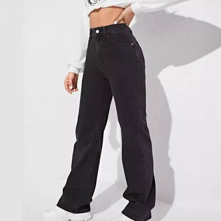 Women's Clothing Black Jeans For Women New Hot Selling Casual Street Straight Trousers High Waist Washed Jeans_voghion.com