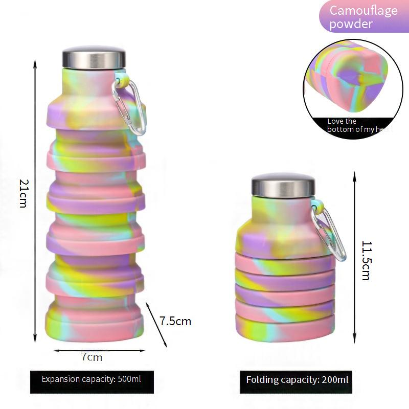 Borraccia pieghevole a forma di cuore da 500 ml - Tazza da viaggio in silicone a prova di perdite per palestra all'aperto ed escursionismo, borraccia sportiva pieghevole portatile_voghion.com