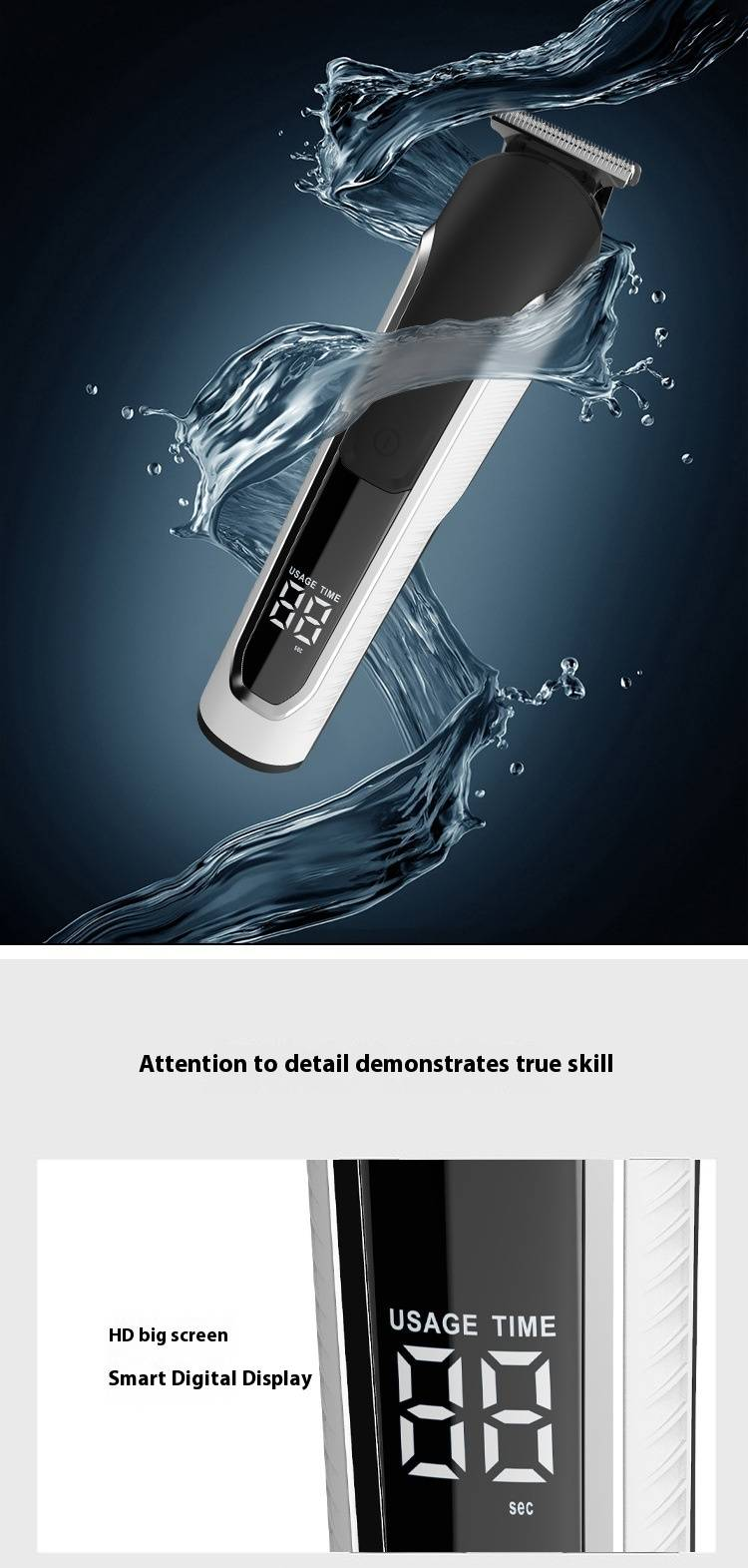 Professional Cordless Hair Clipper Kit - Rechargeable & Waterproof Hair Trimmer With LCD Display For Men & Kids_voghion.com