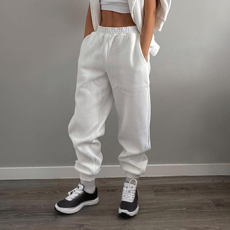 Vêtements pour femmes, pantalons de survêtement amples à taille élastique, couleur unie, leggings de personnalité, pantalons décontractés_voghion.com