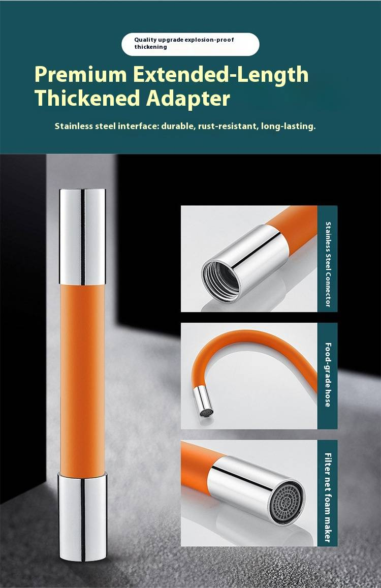 Universal 360° Swivel Faucet Extension Hose – Stainless Steel Water Tap Extender For Bathroom & Kitchen (20CM/30CM/50CM, Chrome/Black/Orange)_voghion.com