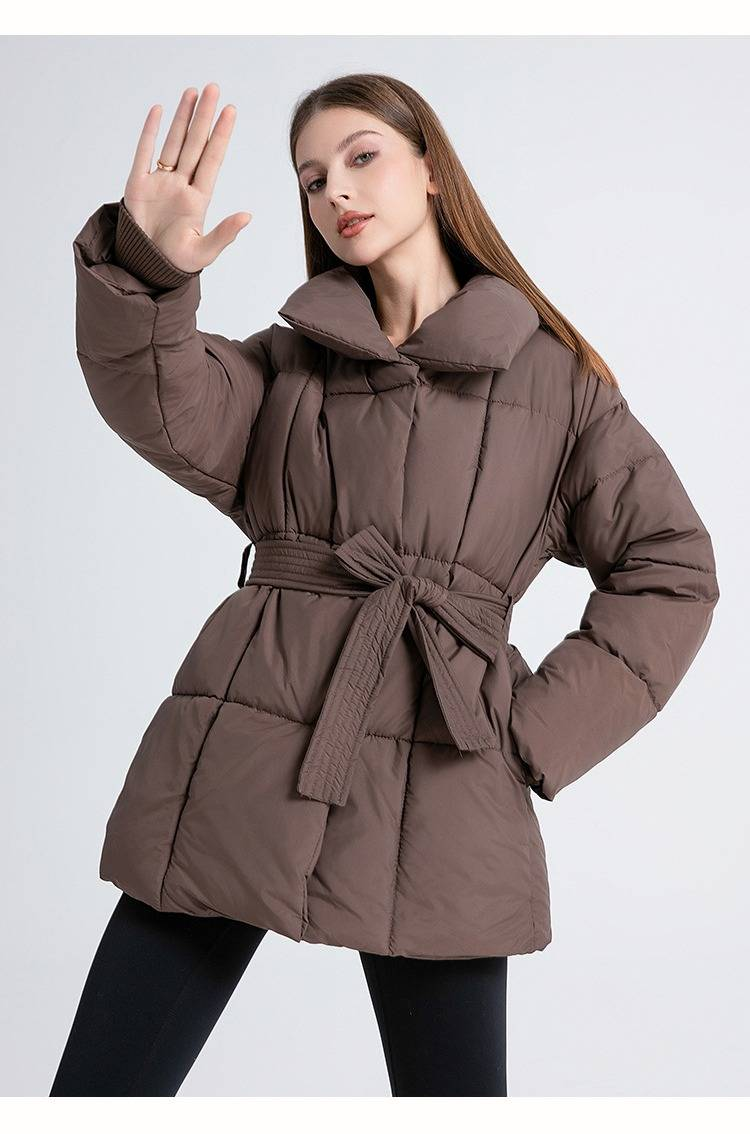 Dameskleding, middellange gewatteerde jas – Wintermode gewatteerde jas, minimalistische stijl (zwart, wit, bruin)_voghion.com