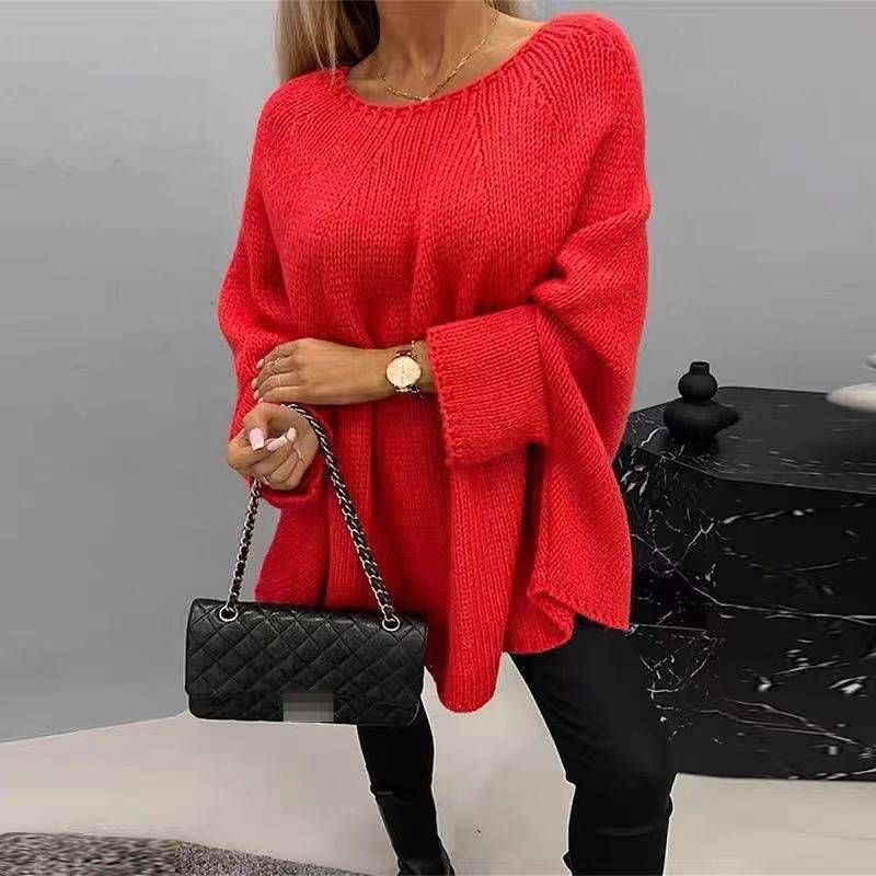 Women's Fashionable Knitted Cape Sweater – Stylish Poncho With Batwing Sleeves, Oversized & Cozy For Fall & Winter_voghion.com
