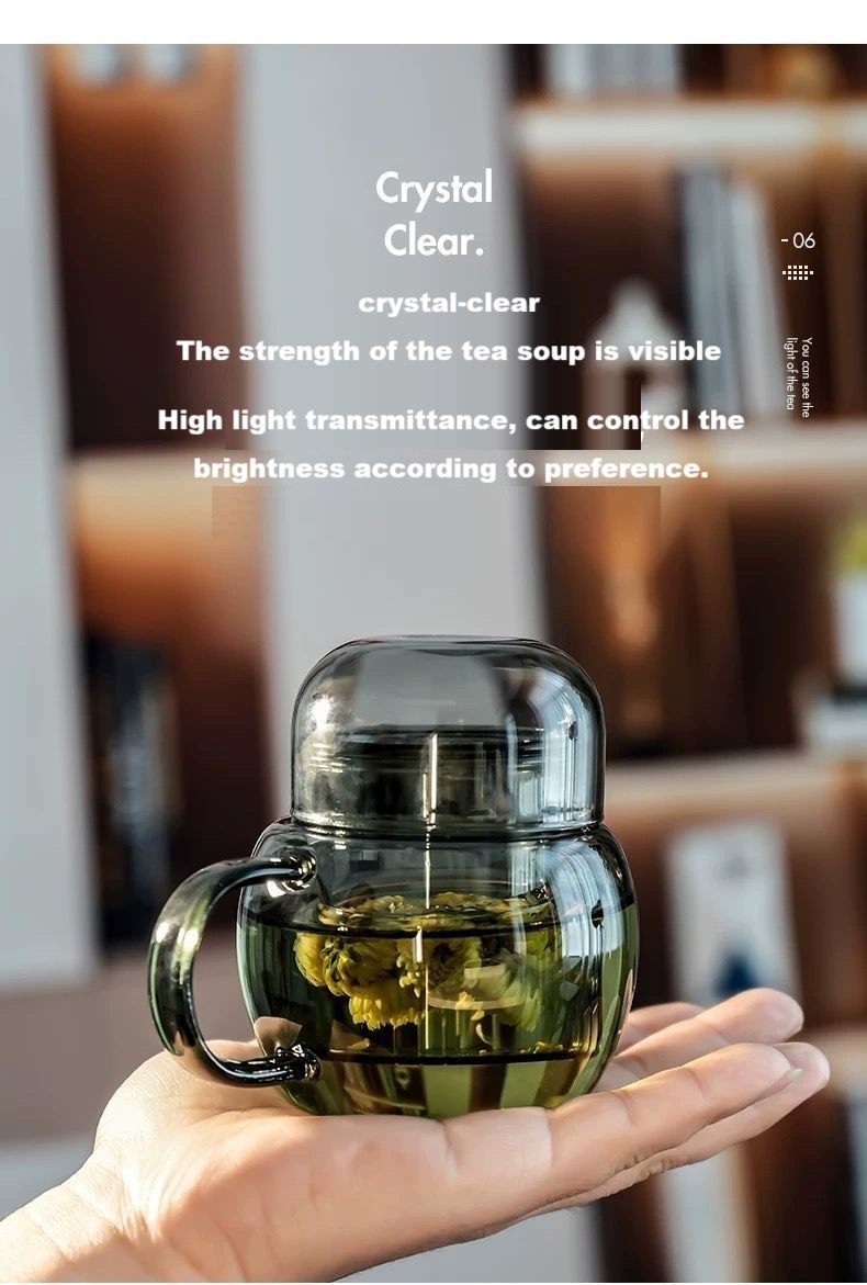 3-piece Set Of Thickened Glass Tea Cups With Lids, Round And Fun Tea Cups, Heat-resistant High Borosilicate Glass Flower Tea Office Cups_voghion.com