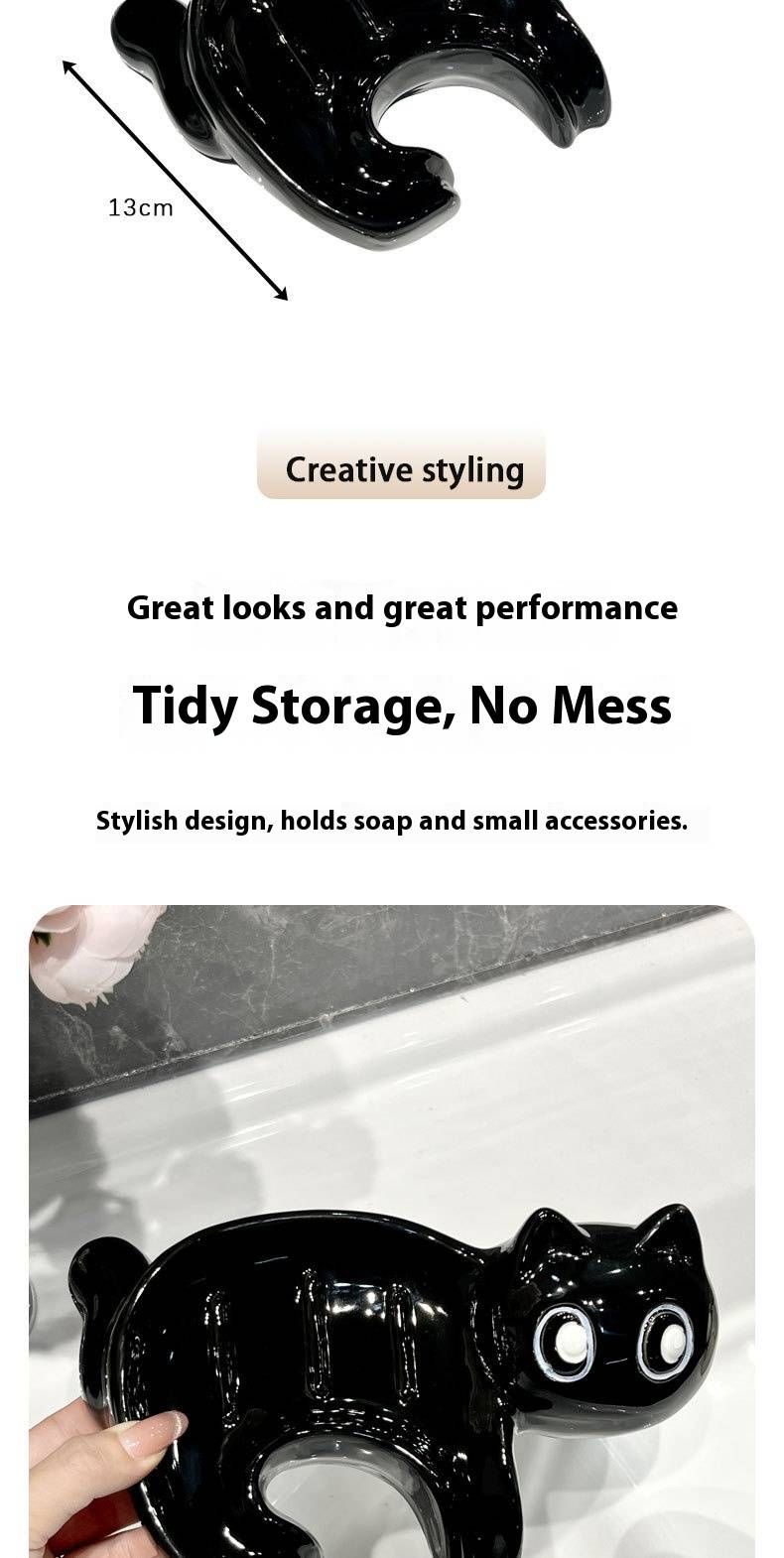 Bezaubernde Seifenschale in Katzenform – Keramik, rutschfest und mit Wasserablauf für das Badezimmer (süßer Cartoon-Seifenhalter, dekorativ und funktional)_voghion.com