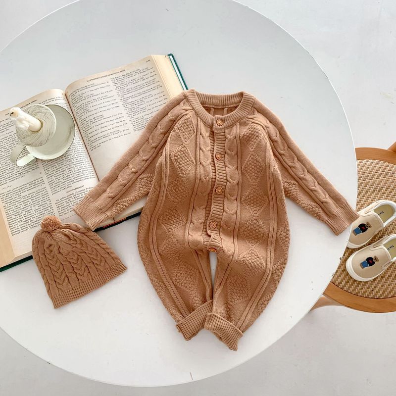 Korean version of autumn and winter New Baby wool jumpsuit for boys and girls Baby Full moon suit newborn 100-day banquet long climb_voghion.com