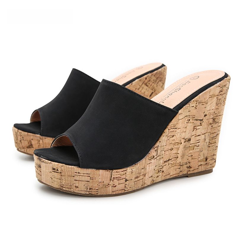 Damen Plateau-Peep-Toe-Sandalen – Weite, bequeme Freizeit-Slides für Damen_voghion.com