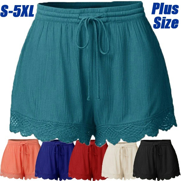 Women's solid color lace up shorts with casual pants_voghion.com