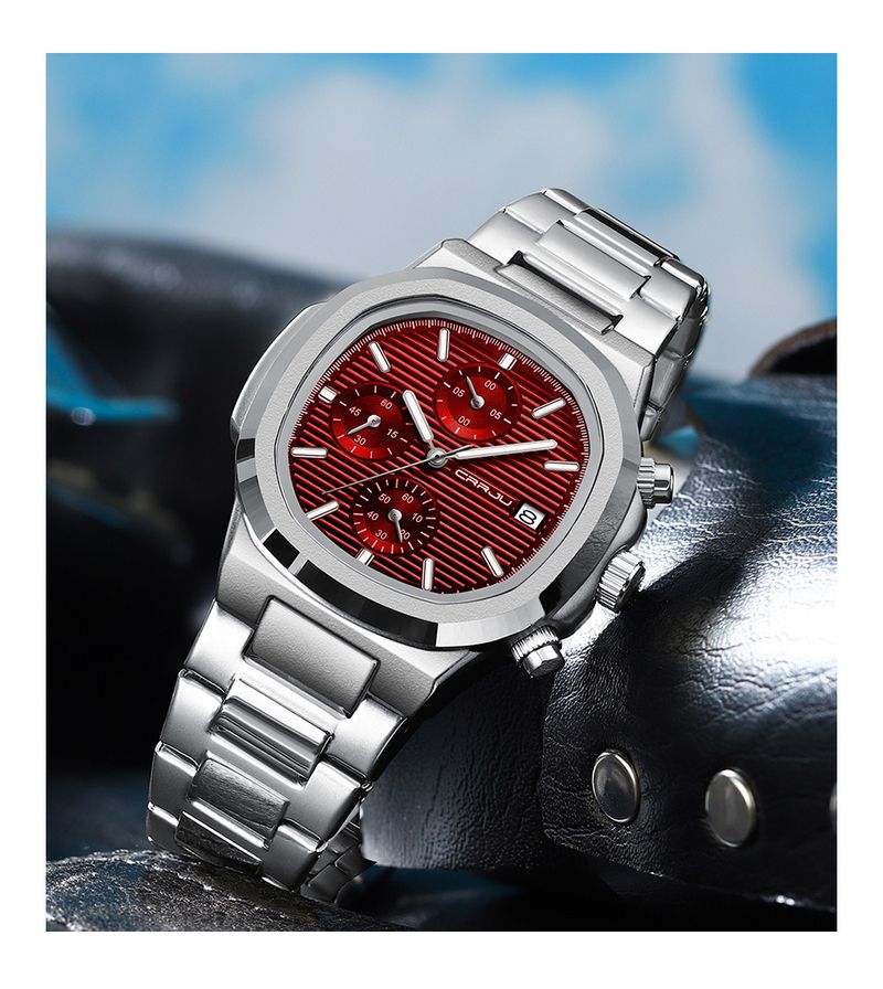 Relógio de quartzo quadrado feminino elegante com visor de data, à prova d'água, multifuncional, design de seis ponteiros, caixa e pulseira de liga, relógio de seis pinos_voghion.com