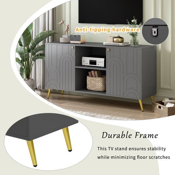 U-Can Modern TV Stand For TVs Up To 55 Inches, Entertainment Center Media Console,Adjustable Shelf, Metal Legs, Handles And Anti-tip Device For Livi_voghion.com