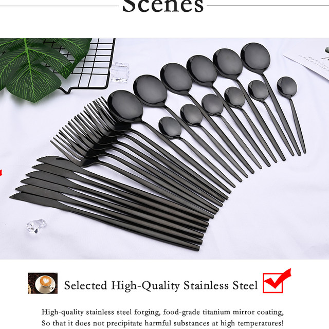 24 pièces ensemble de vaisselle occidentale noire ensemble de couverts en acier inoxydable fourchette couteau cuillère ensemble de vaisselle ensemble de couverts ensemble d'argenterie_voghion.com