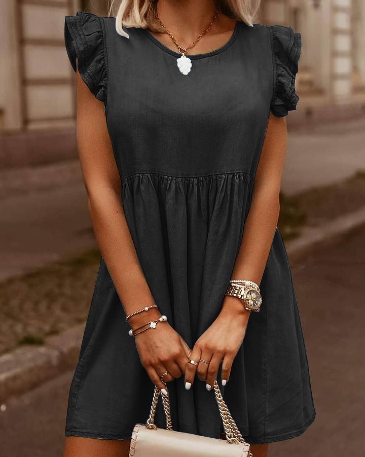 Saldi caldi di abbigliamento da donna, nuovo abito in denim con polsini a balze_voghion.com